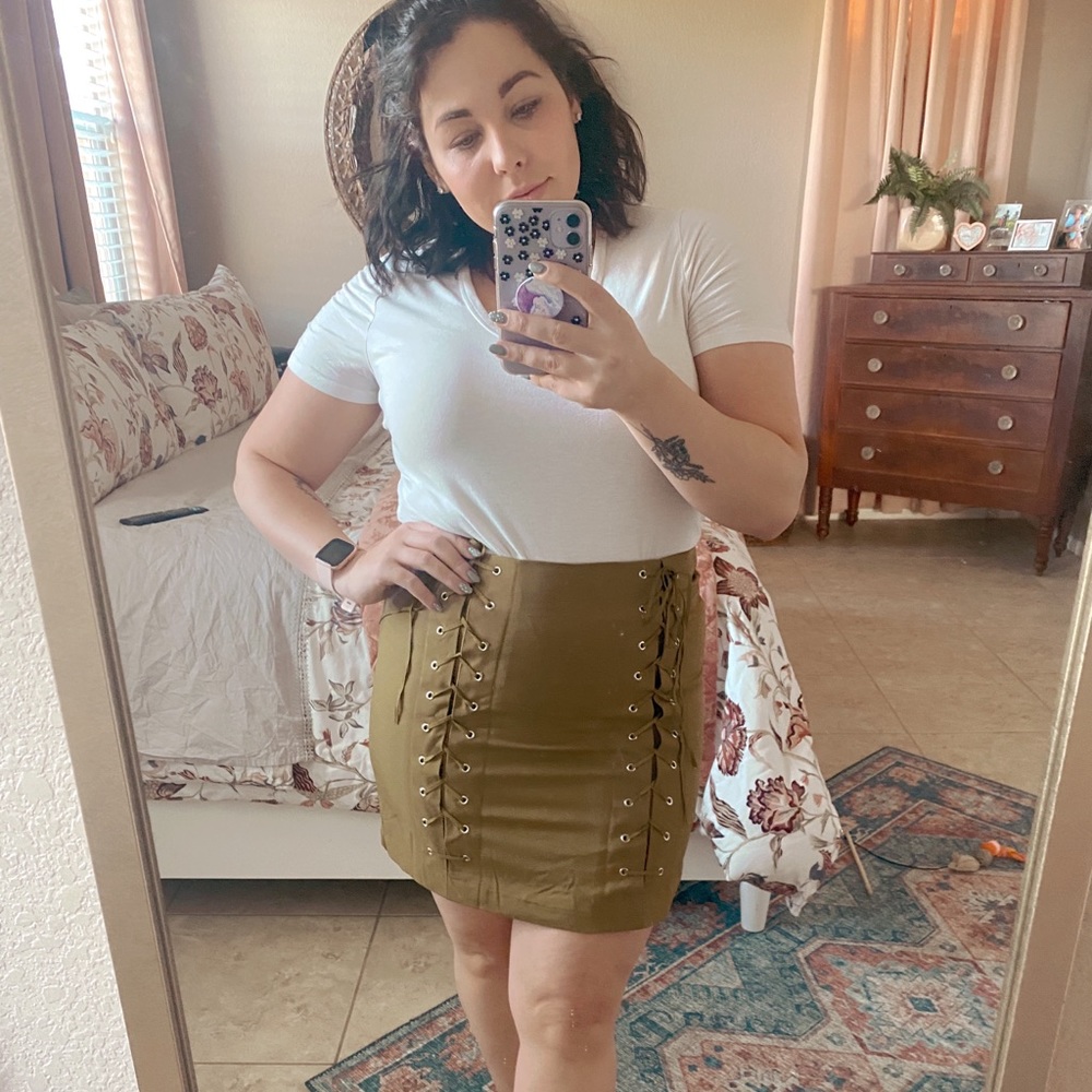 Green Lace Up Skirt